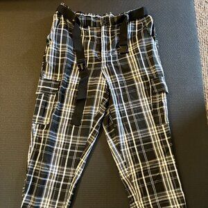 Rue+ Size 2X Black & White Plaid Pants with Buckle Belt